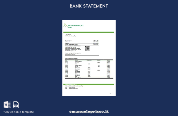 stile verificato Togo Modello word di estratto conto finanziario